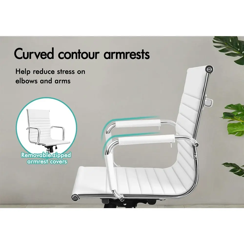 Alfordson Mid Back Ergonomic PU Leather Office Chair White