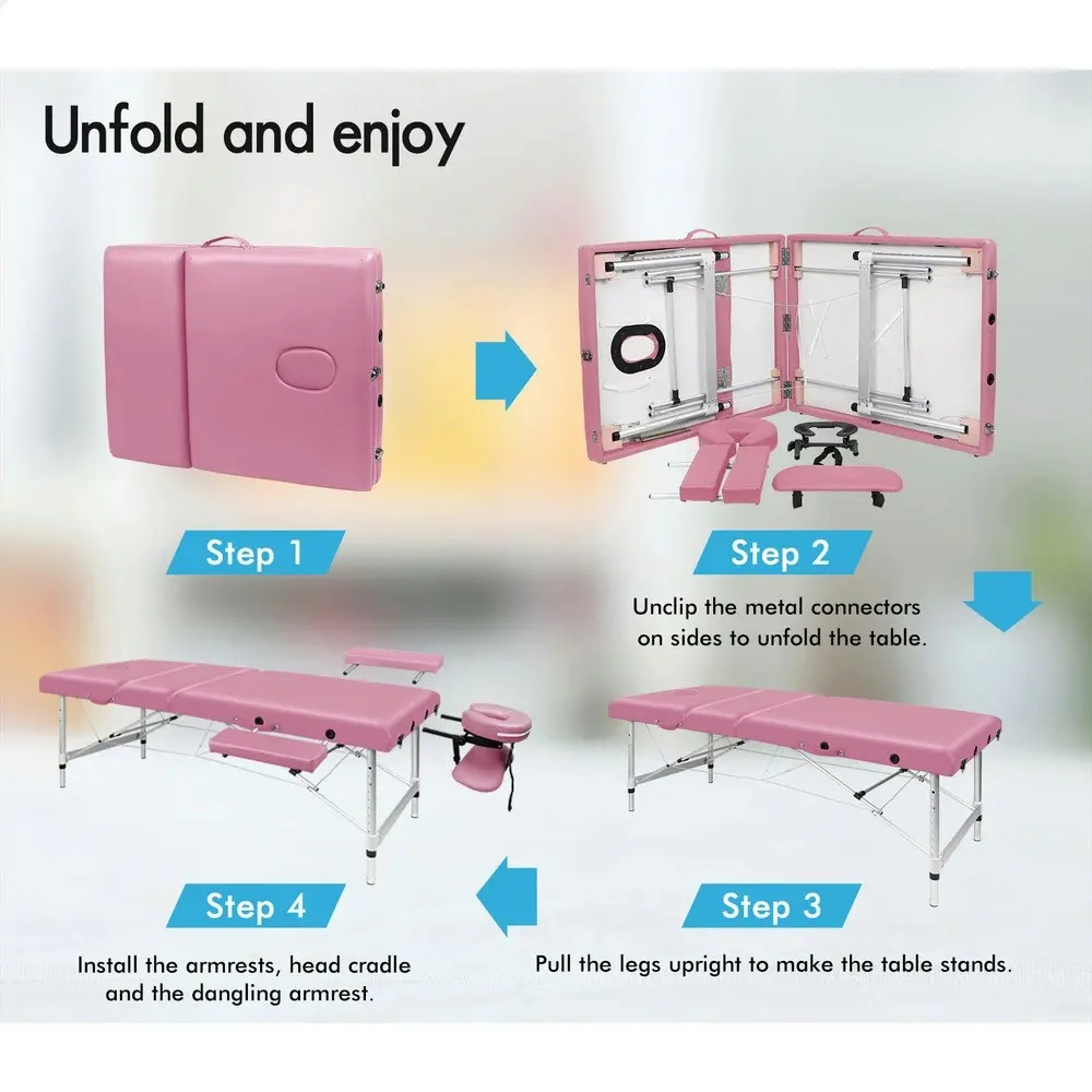 Alfordson Massage Table 3 Fold 75cm Pink