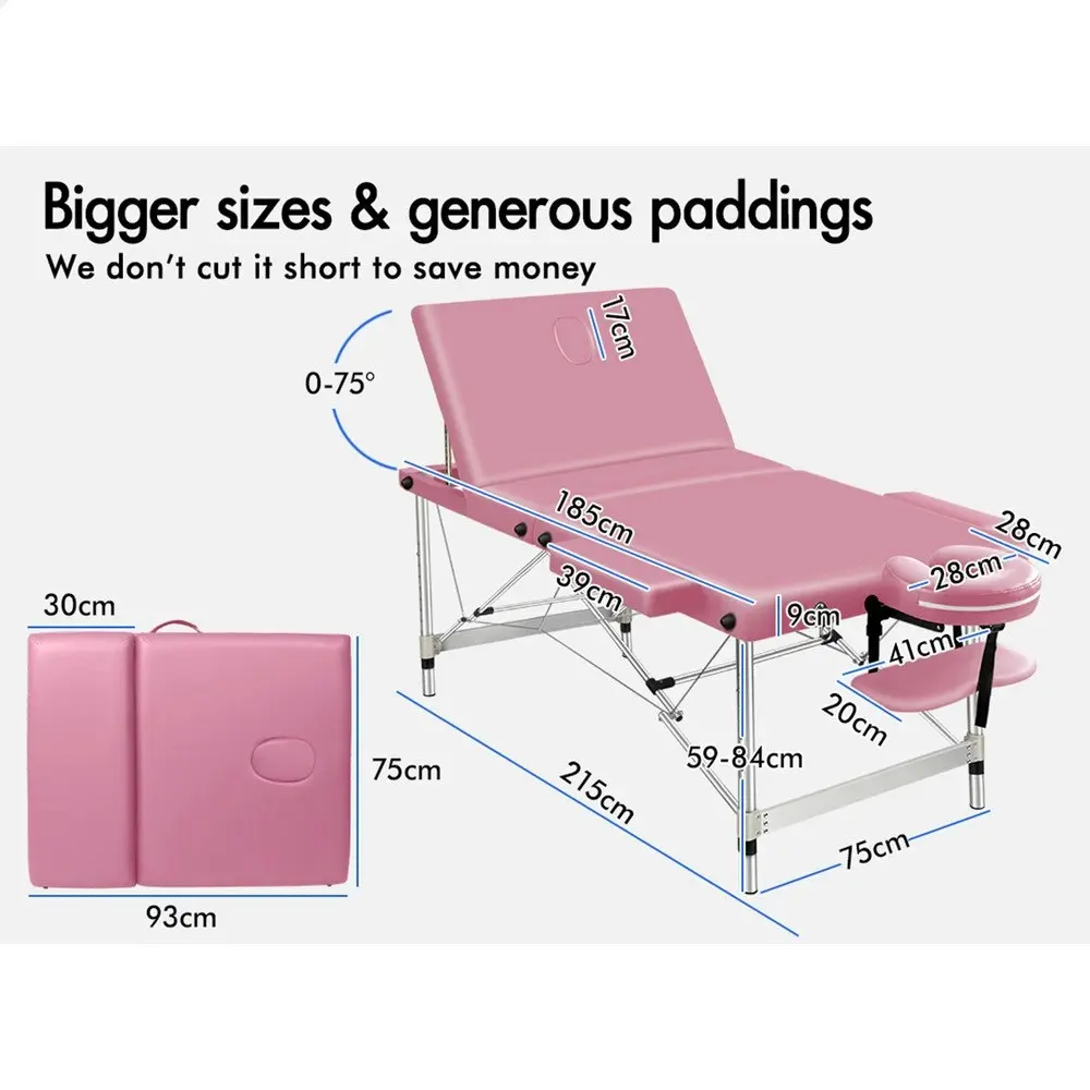 Alfordson Massage Table 3 Fold 75cm Pink