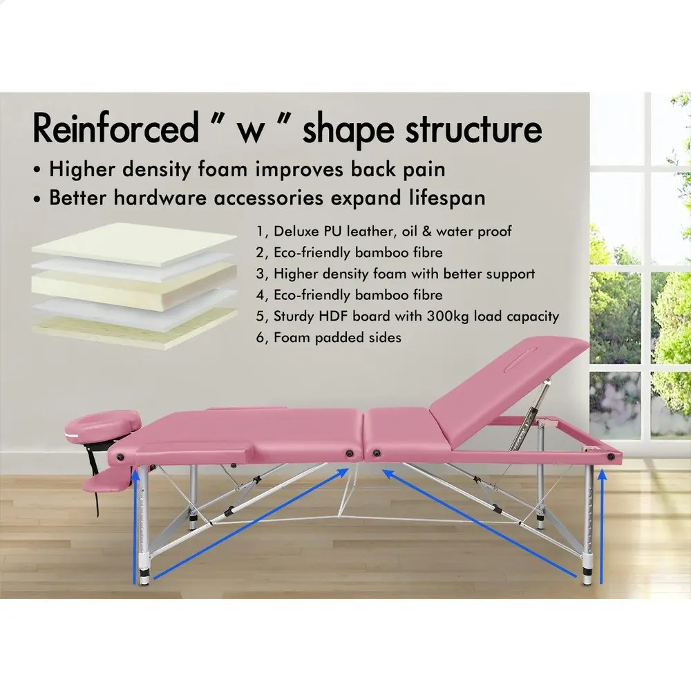 Alfordson Massage Table 3 Fold 75cm Pink