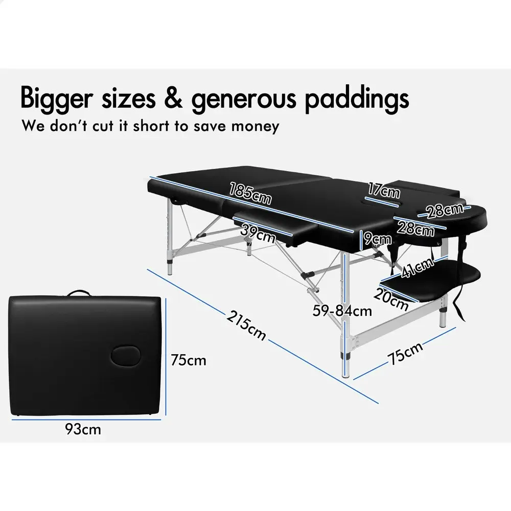 Alfordson Massage Table 2 Fold 75cm Black