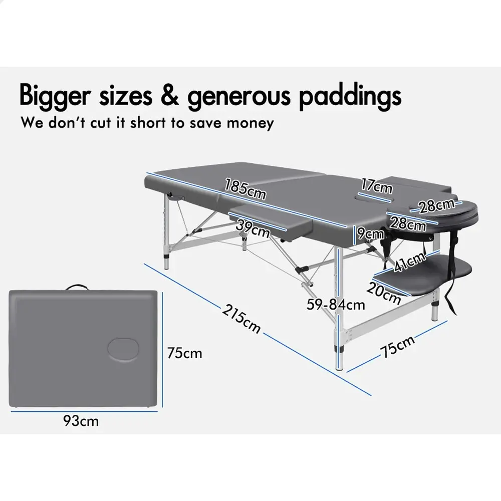 Alfordson Massage Table 2 Fold 75cm Grey