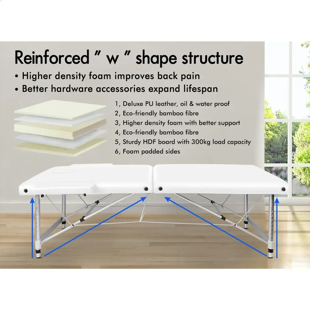 Alfordson Massage Table 2 Fold 75cm Foldable Portable Bed Desk Aluminium White