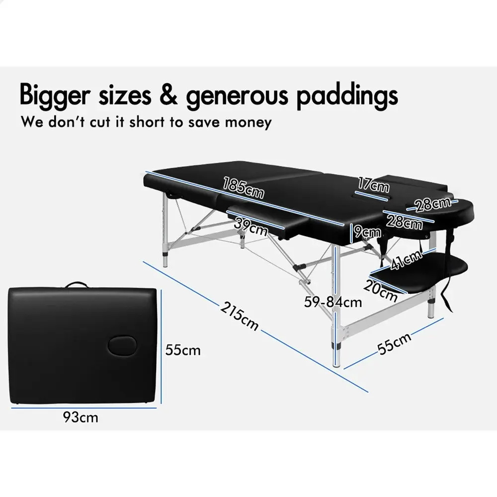 Alfordson Massage Table 2 Fold 55cm Foldable Portable Bed Desk Aluminium Black