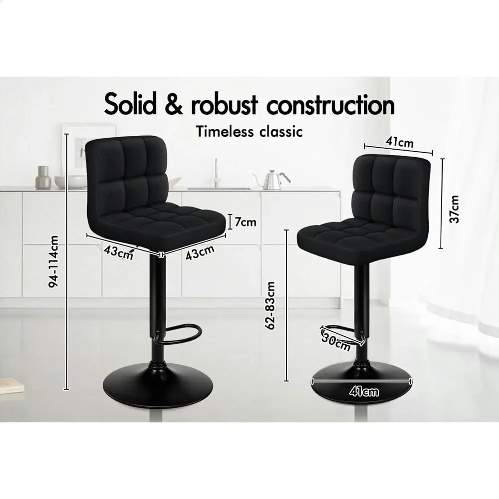 Alfordson 4x Bar Stools Ralph Kitchen Swivel Chair Fabric Gas Lift Black