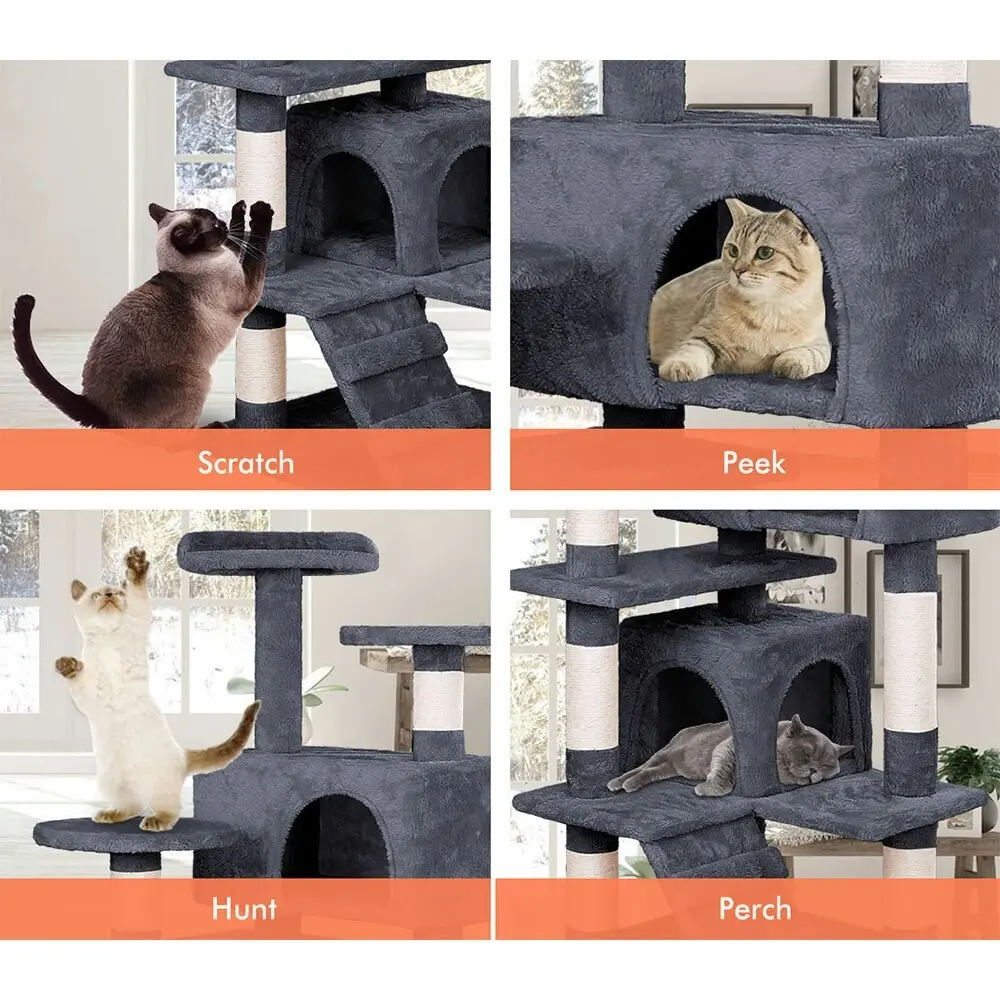 BEASTIE Cat Tree 134cm Grey Scratching Post Scratcher Tower