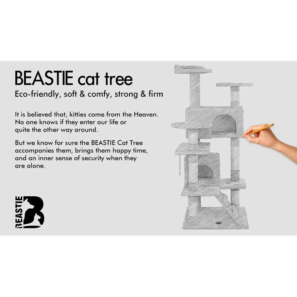 BEASTIE Cat Tree 134cm Grey Scratching Post Scratcher Tower