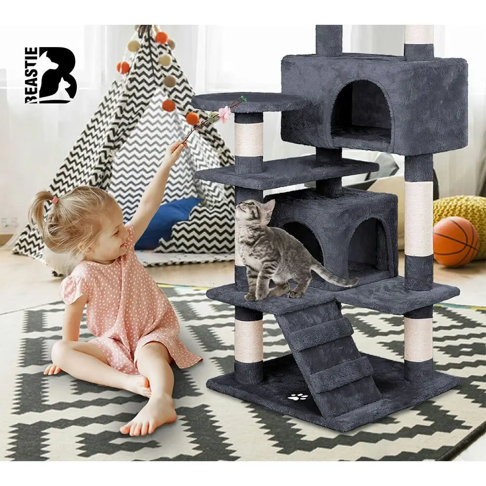 BEASTIE Cat Tree 134cm Grey Scratching Post Scratcher Tower