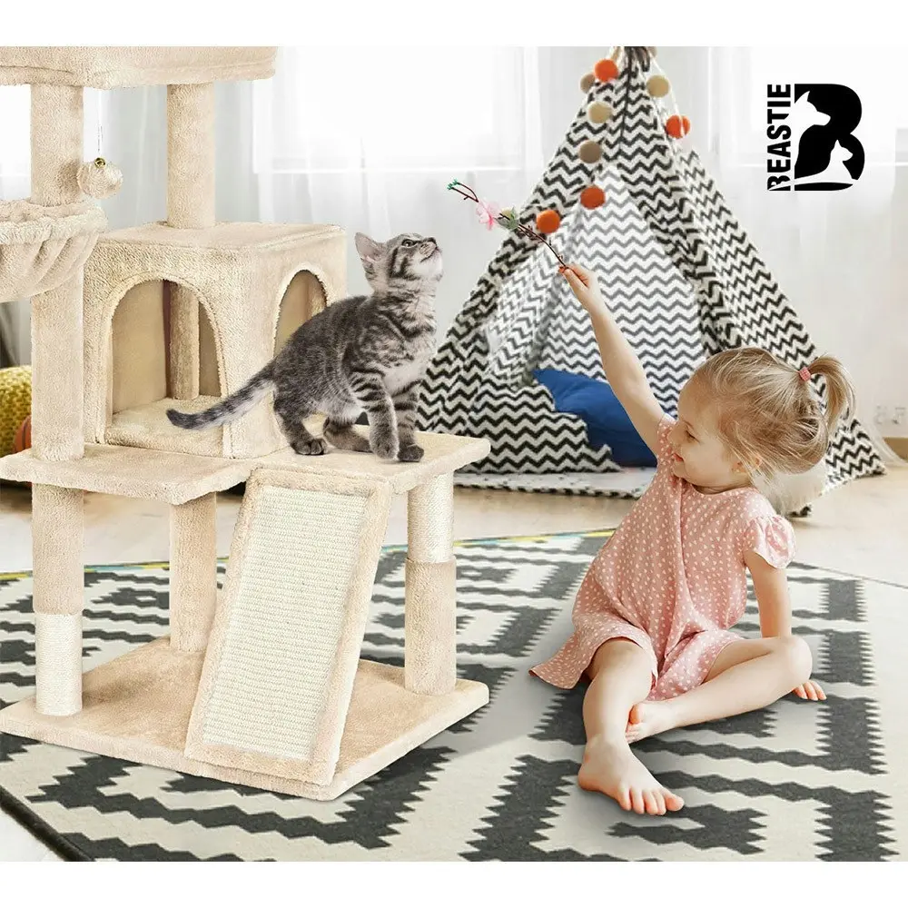 BEASTIE Cat Tree 100cm Beige Scratching Post Scratcher Tower