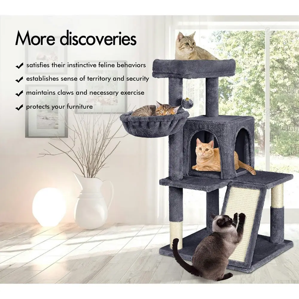 BEASTIE Cat Tree 100cm Grey Scratching Post Scratcher Tower