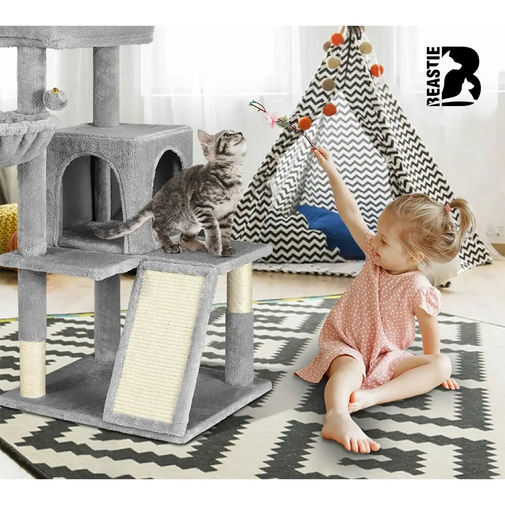 BEASTIE Cat Tree 100cm Light Grey Scratching Post Scratcher Tower