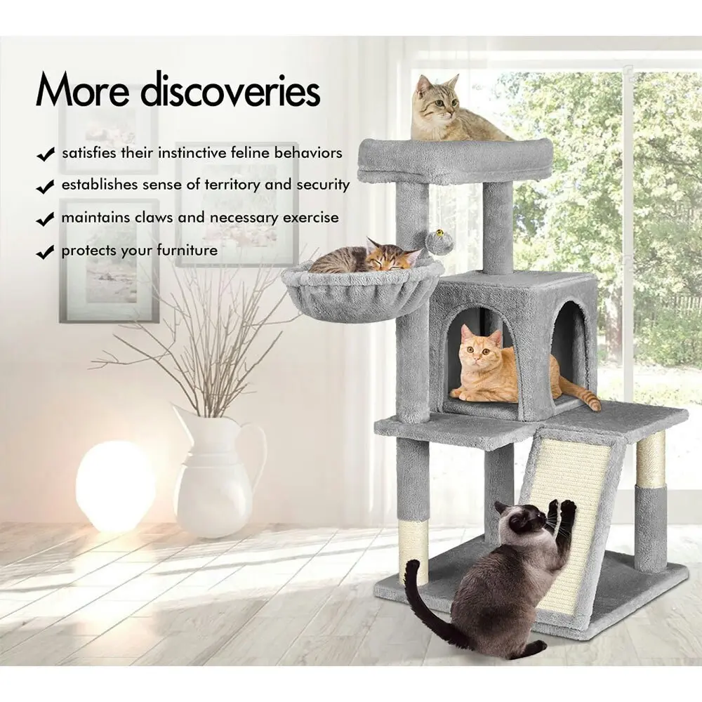 BEASTIE Cat Tree 100cm Light Grey Scratching Post Scratcher Tower