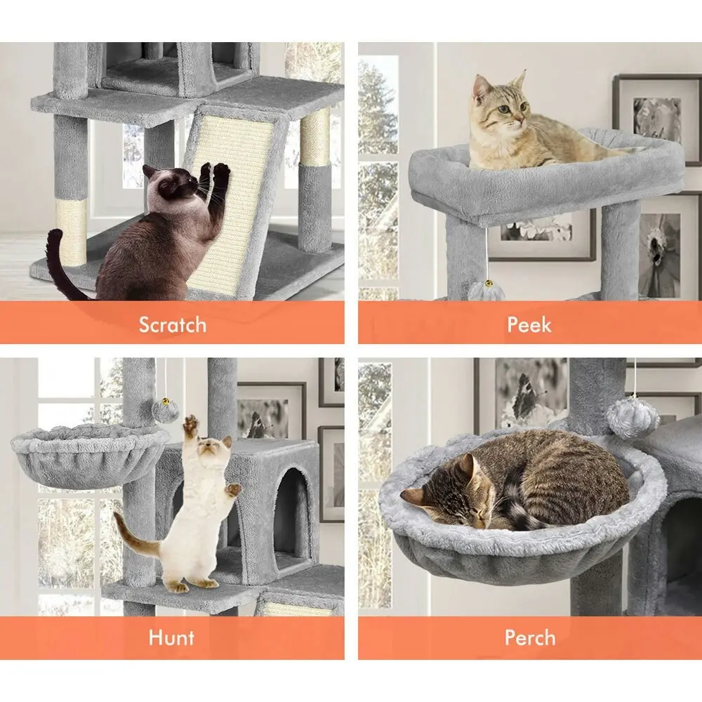 BEASTIE Cat Tree 100cm Light Grey Scratching Post Scratcher Tower