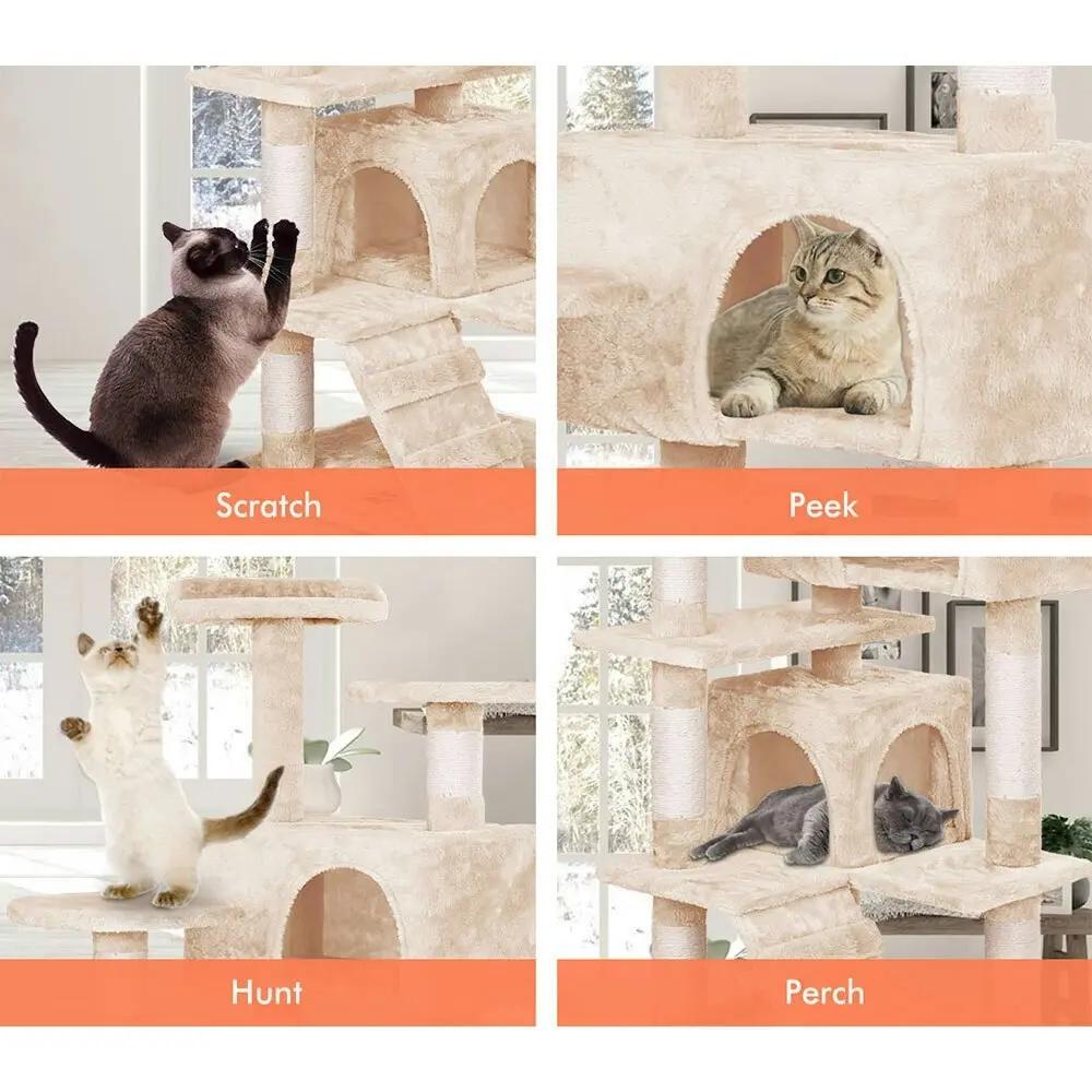 BEASTIE Cat Tree 134cm Beige Scratching Post Scratcher Tower