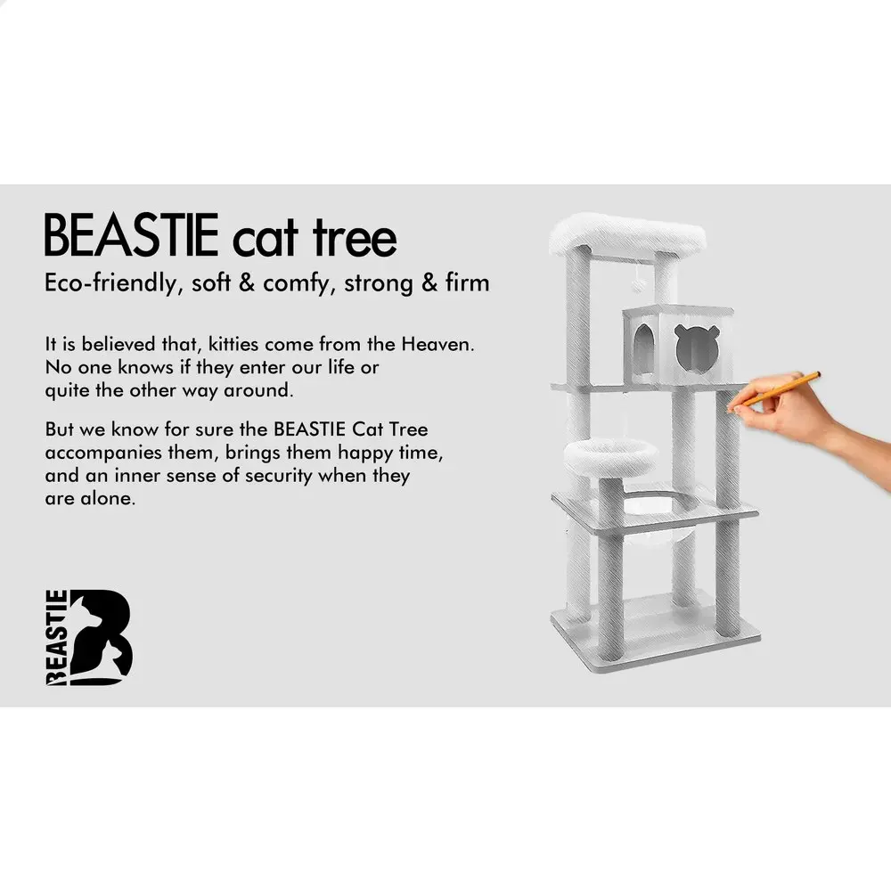 BEASTIE Cat Tree Tower Scratching Post Wood Scratcher Condo House Bed 143cm