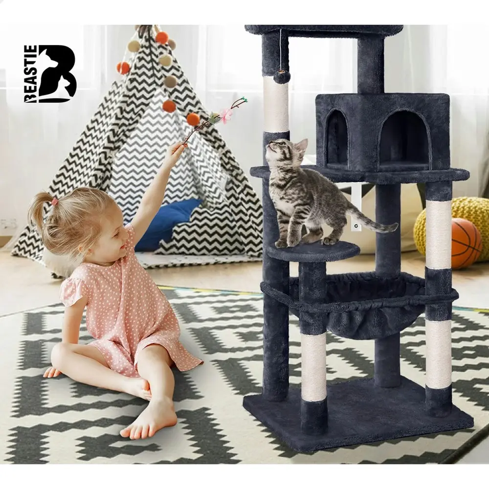 BEASTIE Cat Tree Scratching Post Scratcher Tower Condo House Furniture Wood 143 Grey