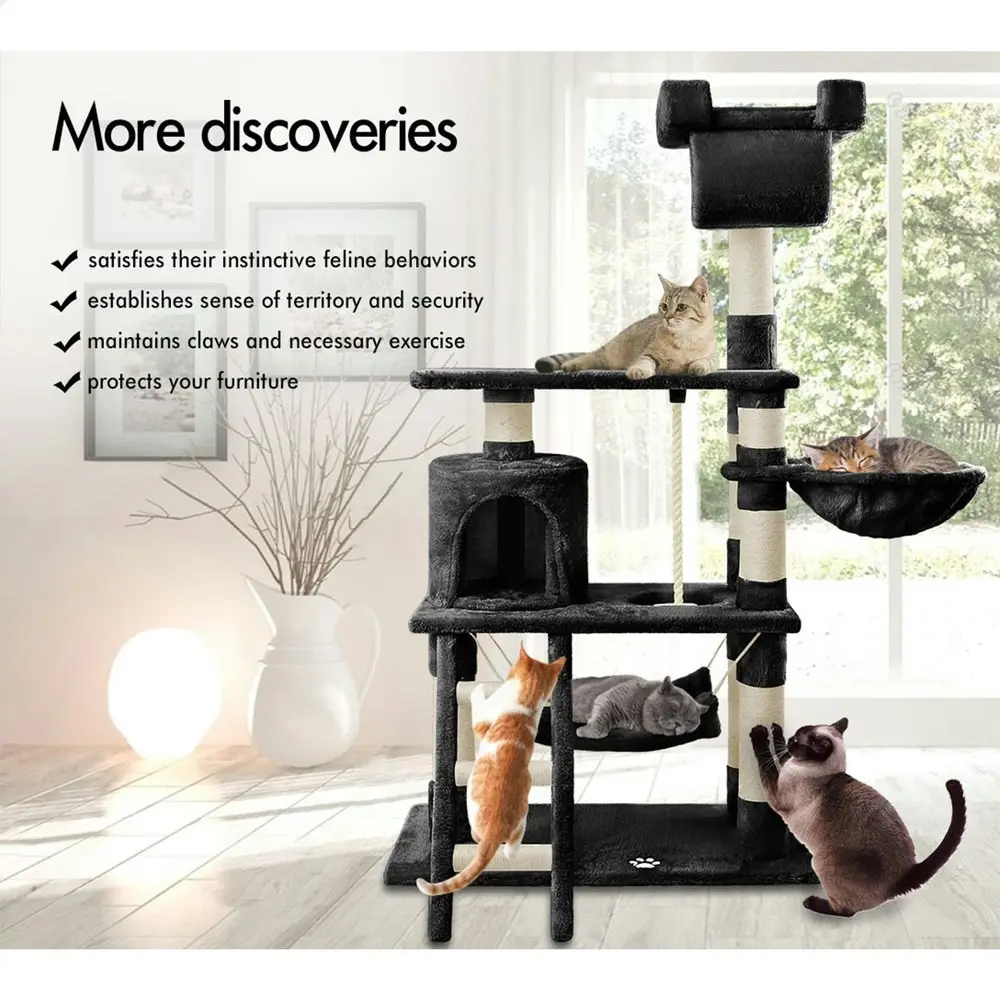 BEASTIE Cat Tree 141cm Black Scratching Post Scratcher Tower