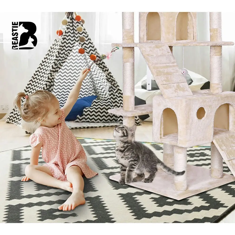 BEASTIE Cat Tree 180cm Beige Scratching Post Scratcher Tower