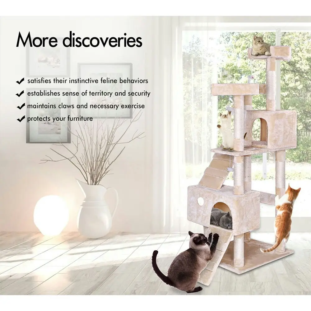 BEASTIE Cat Tree 180cm Beige Scratching Post Scratcher Tower