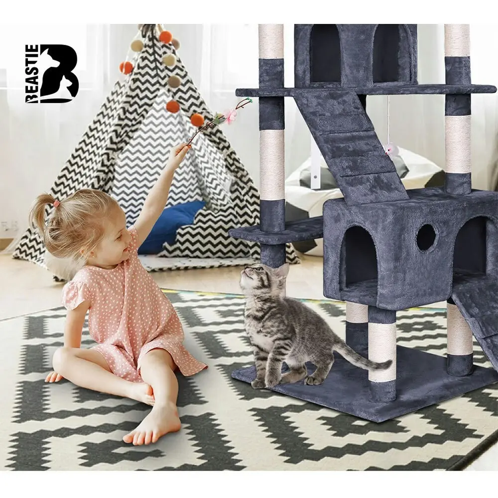 BEASTIE Cat Tree 180cm Grey Scratching Post Scratcher Tower