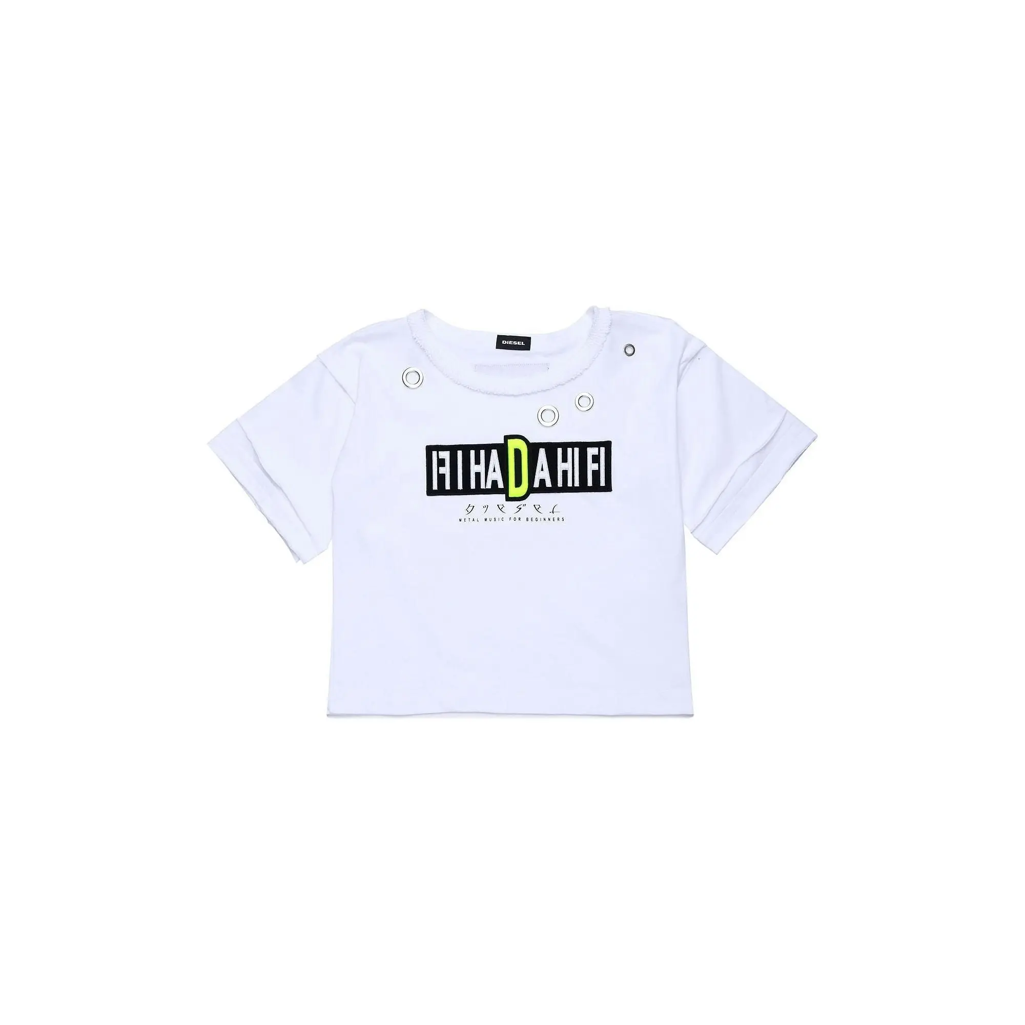 Diesel Girls White Cropped T-shirt With Eyelet Design