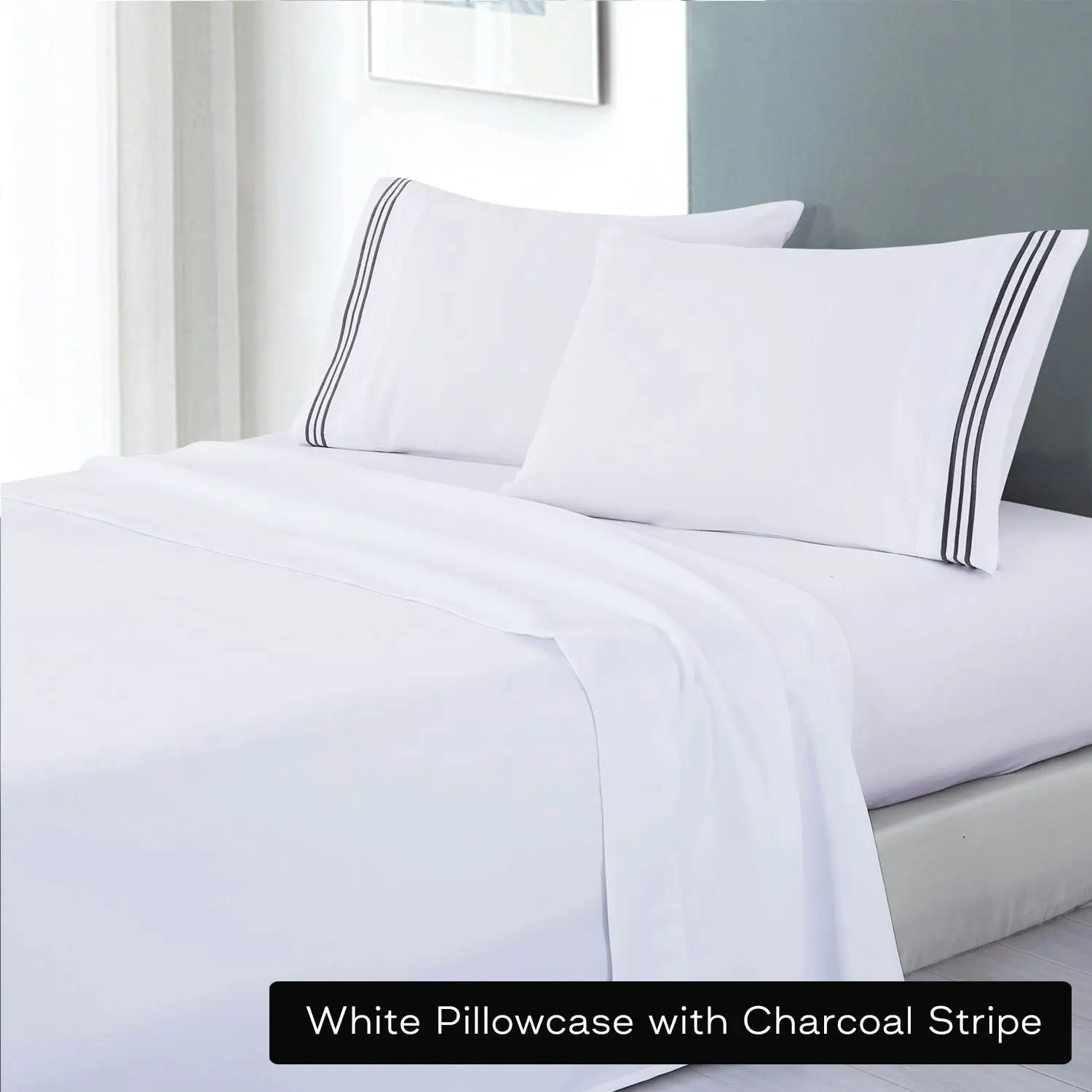 Opulenc White Soft Microfibre Sheet Set With Colourful Embroidered Stripe