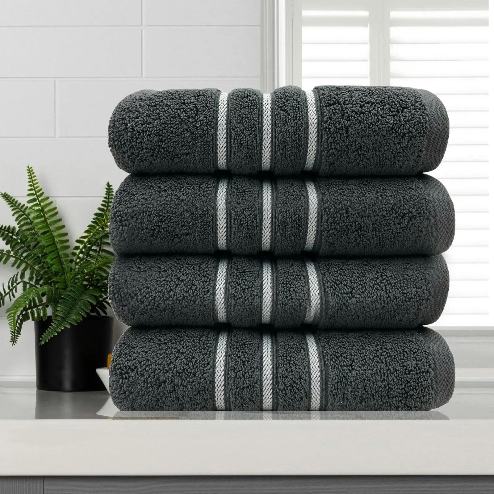 Amor Classic Hand Towel  4 Pcs Dobby Stripe Super Soft Premium Cotton