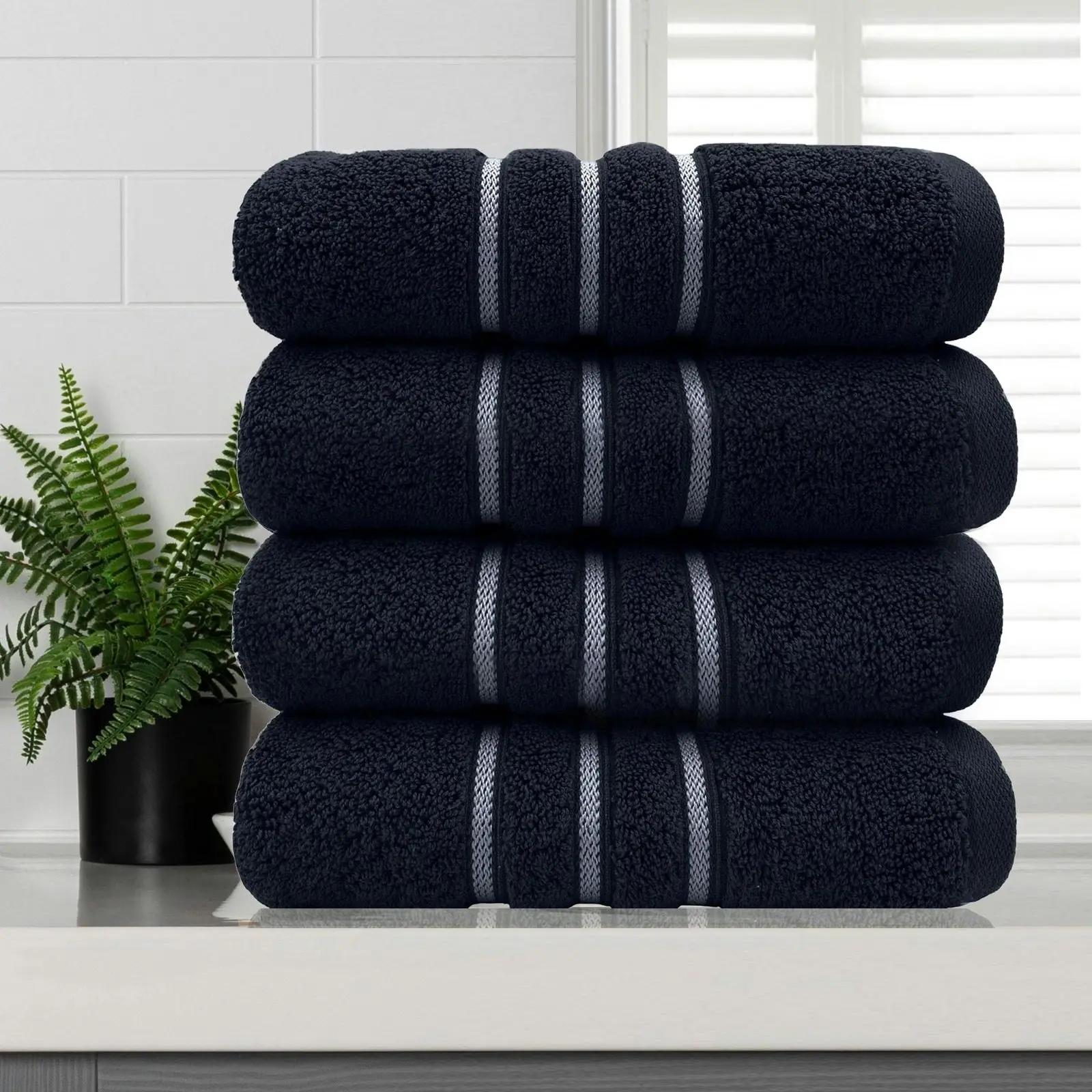 Amor Classic Hand Towel  4 Pcs Dobby Stripe Super Soft Premium Cotton