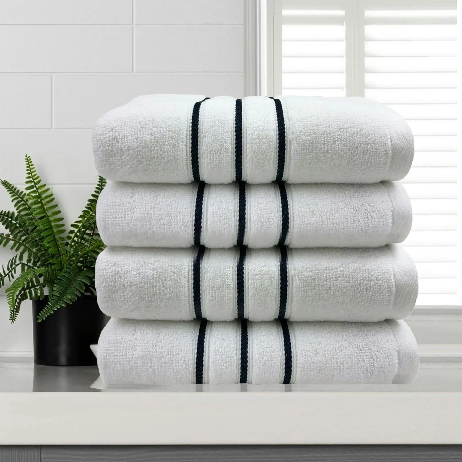 Amor Dobby Stripe Bath Towel 4 Pcs Soft 650gsm Premium Cotton