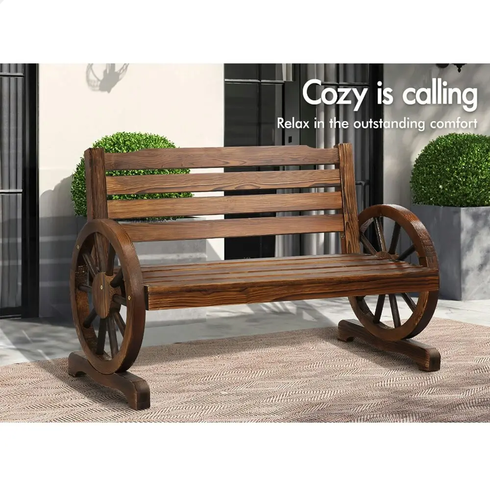 Alfordson Wooden Garden Bench Outdoor Wagon Wheel Chair Charcoal