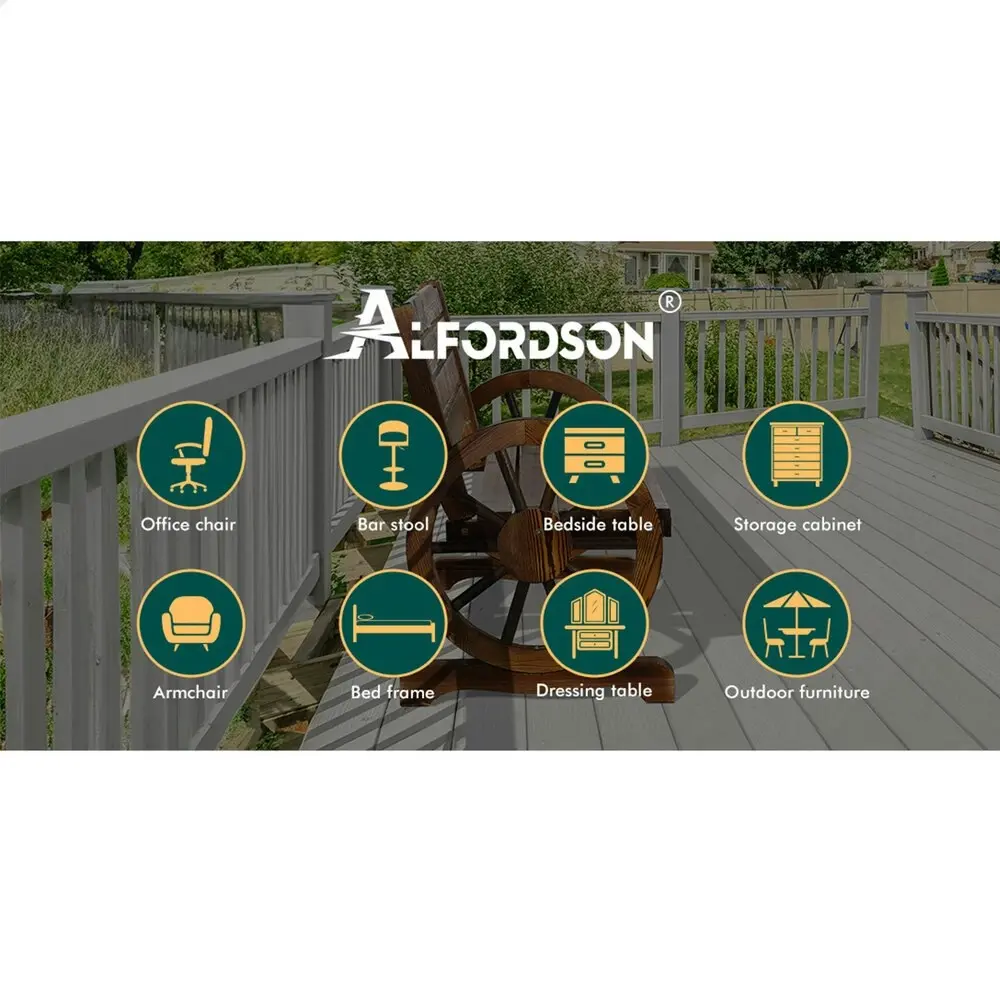 Alfordson Wooden Garden Bench Outdoor Wagon Wheel Chair Charcoal