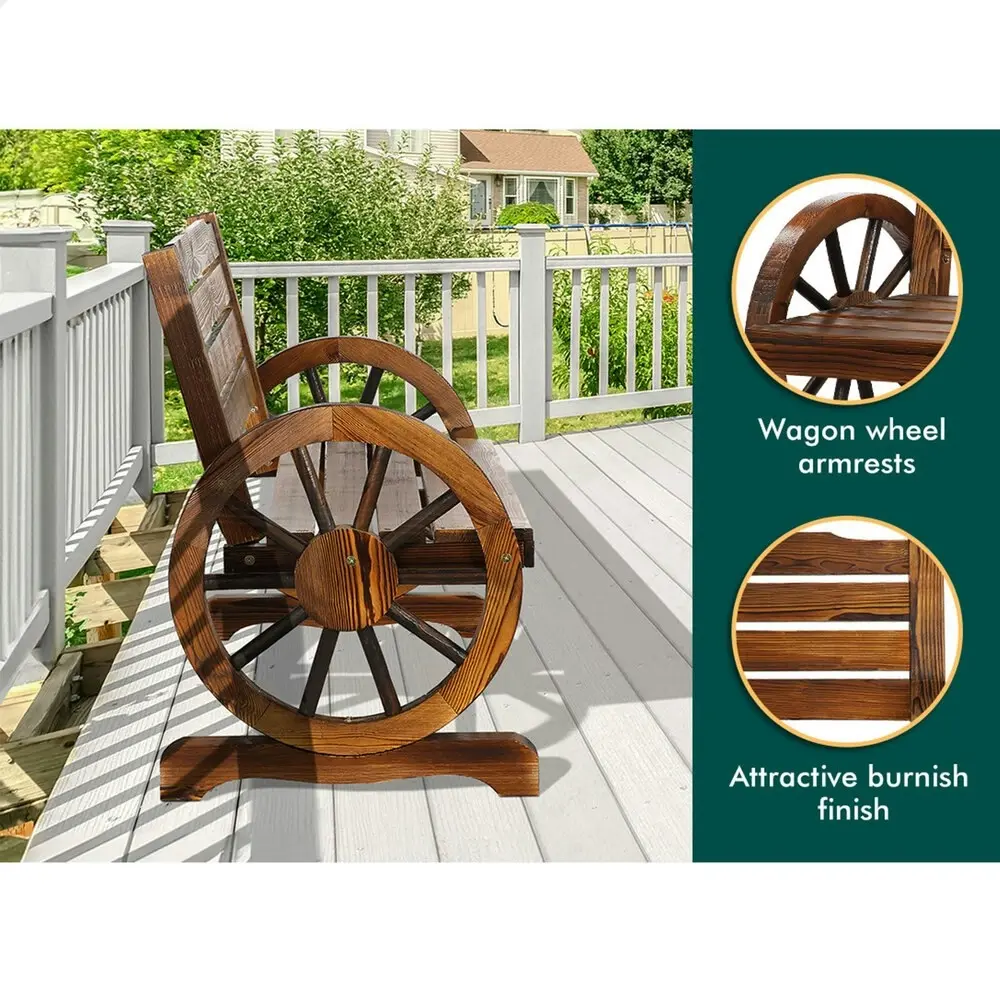 Alfordson Wooden Garden Bench Outdoor Wagon Wheel Chair Charcoal