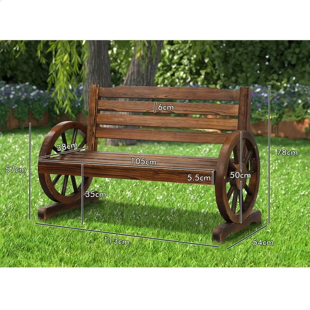 Alfordson Wooden Garden Bench Outdoor Wagon Wheel Chair Charcoal