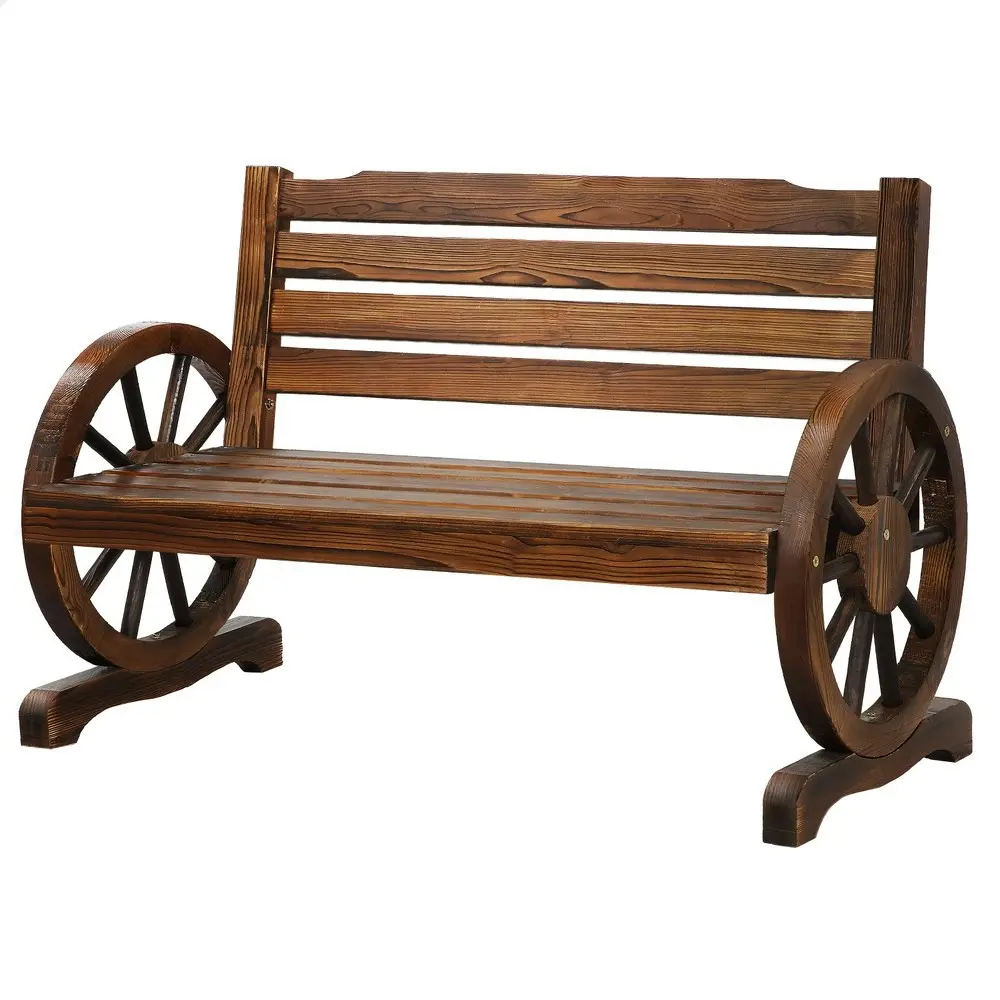 Alfordson Wooden Garden Bench Outdoor Wagon Wheel Chair Charcoal