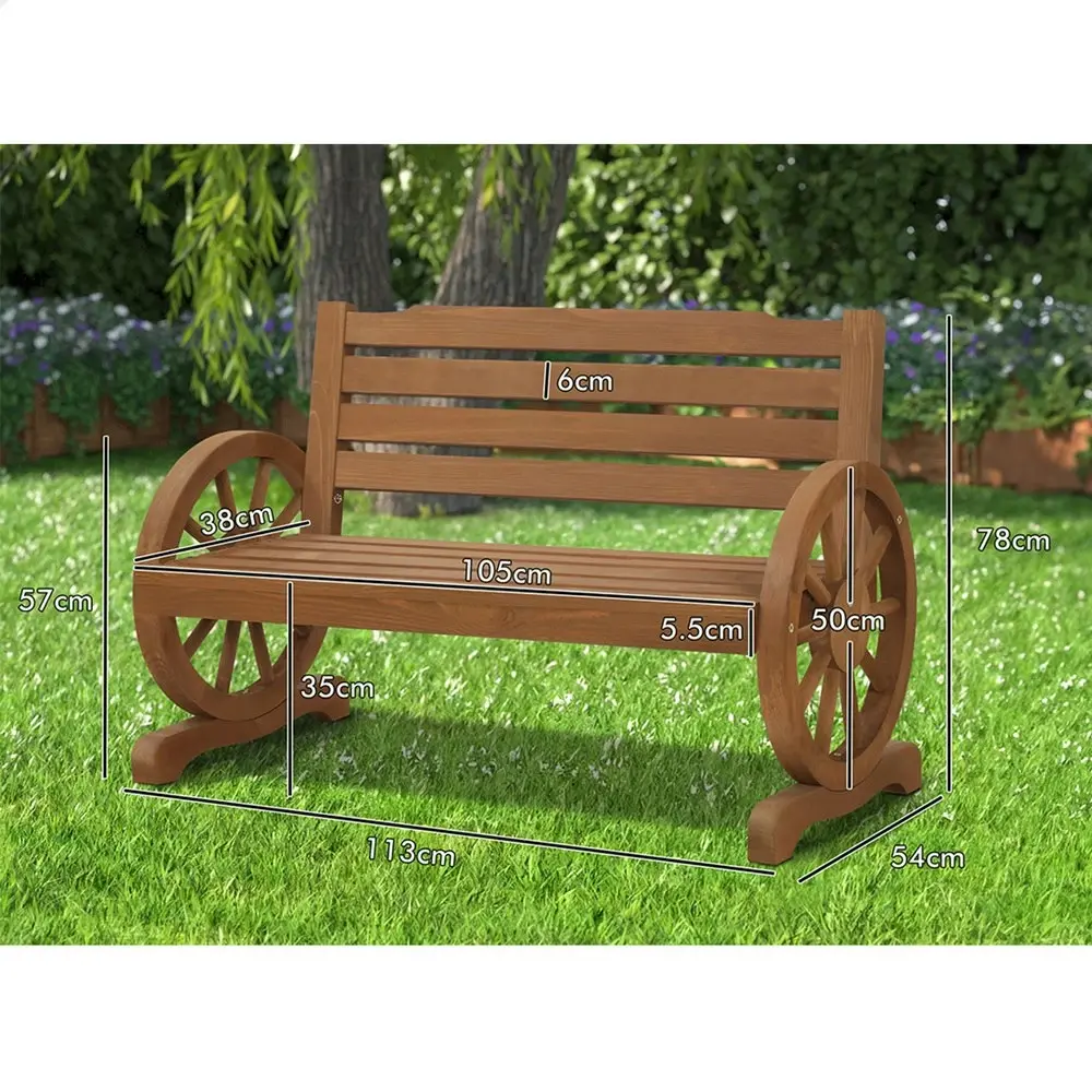 Alfordson Wooden Garden Bench Outdoor Wagon Wheel Chair Natural