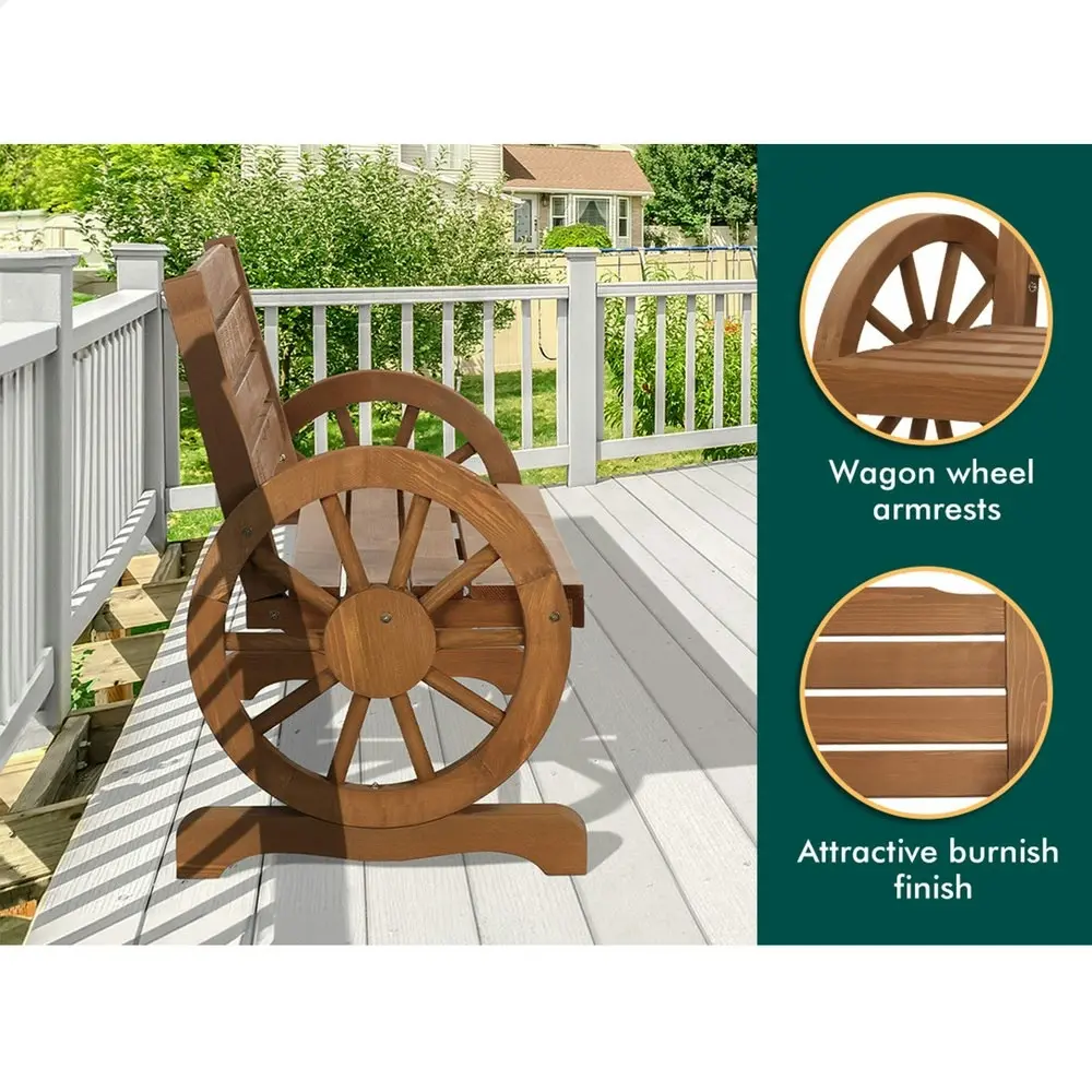 Alfordson Wooden Garden Bench Outdoor Wagon Wheel Chair Natural