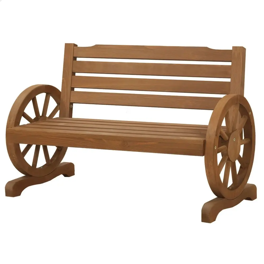 Alfordson Wooden Garden Bench Outdoor Wagon Wheel Chair Natural