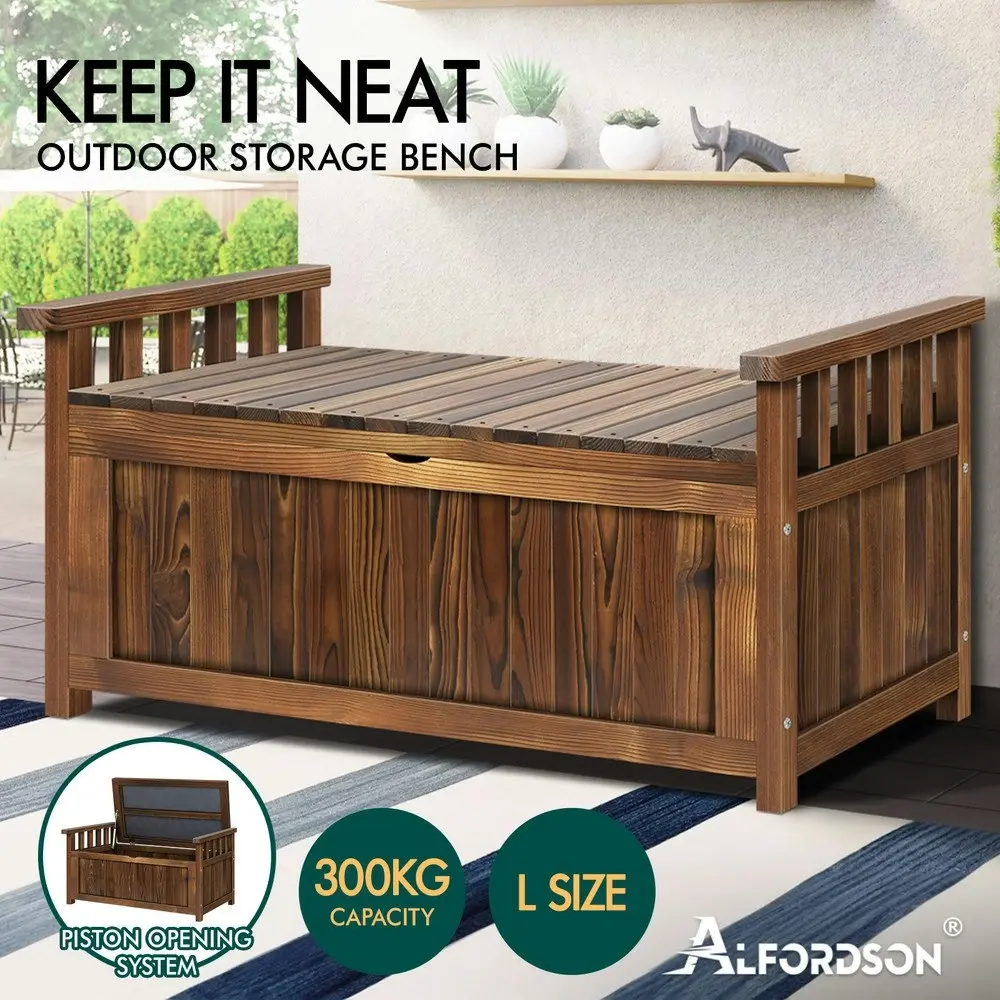 Alfordson Outdoor Storage Box Wooden Bench Chest Charcoal L