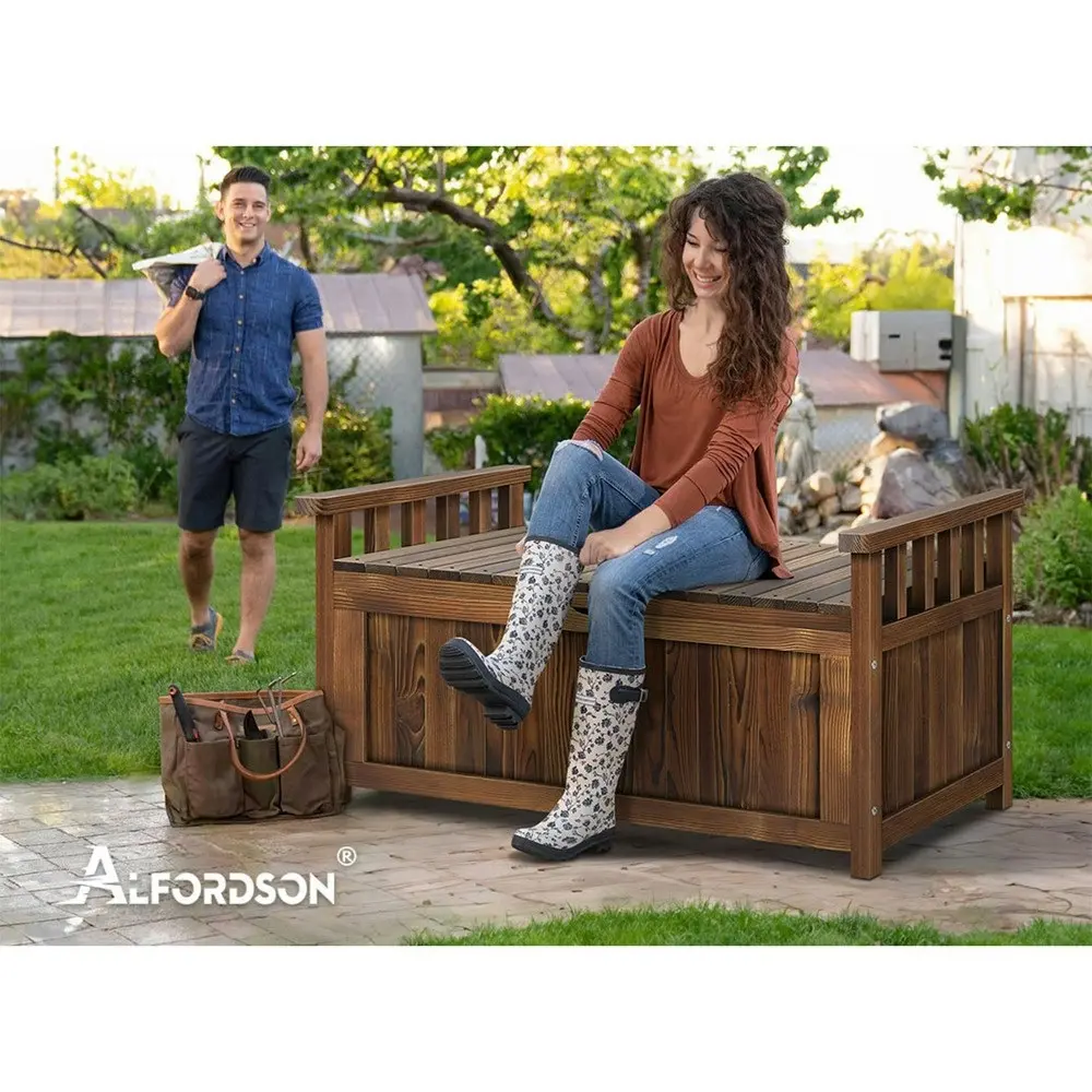 Alfordson Outdoor Storage Box Wooden Bench Chest Charcoal L