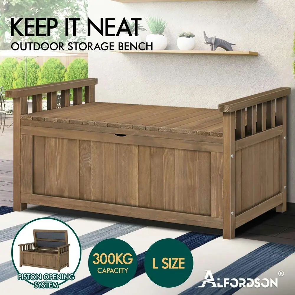 Alfordson Outdoor Storage Box Wooden Bench Chest Brown L