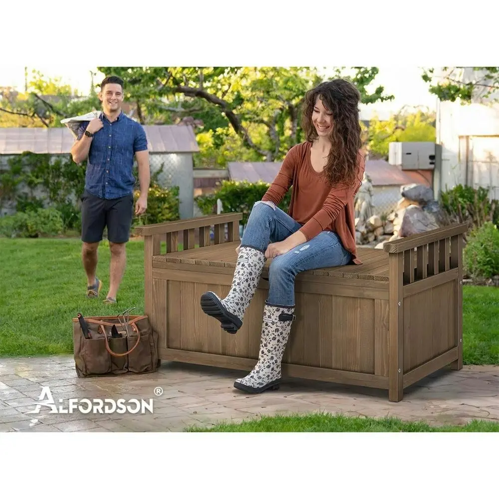 Alfordson Outdoor Storage Box Wooden Bench Chest Brown L