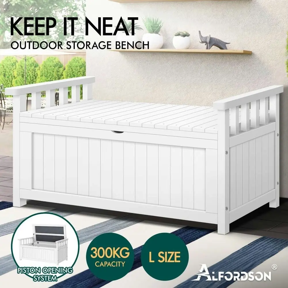 Alfordson Outdoor Storage Box Wooden Bench Chest White L