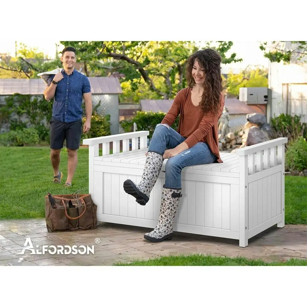 Alfordson Outdoor Storage Box Wooden Bench Chest White L