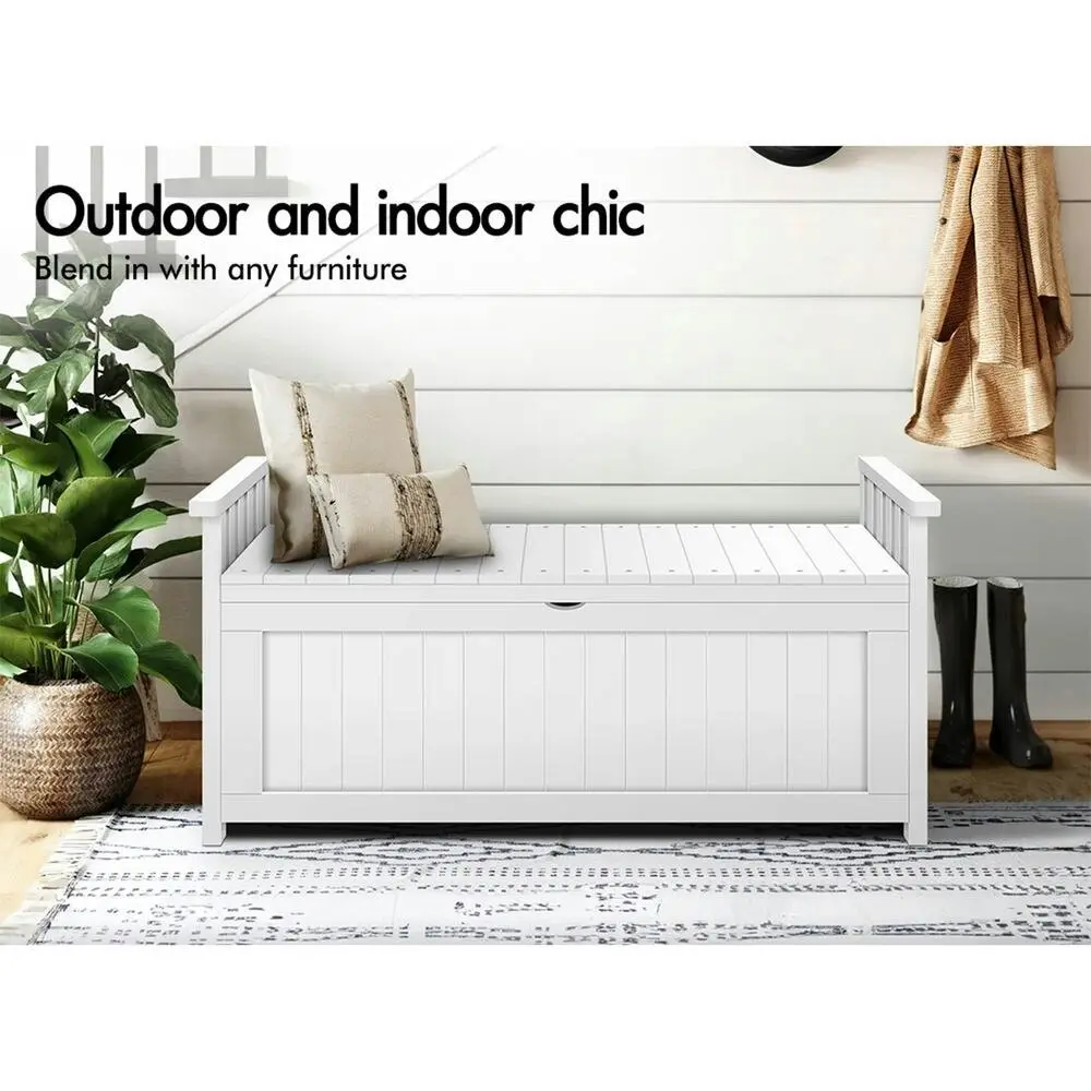 Alfordson Outdoor Storage Box Wooden Bench Chest White L