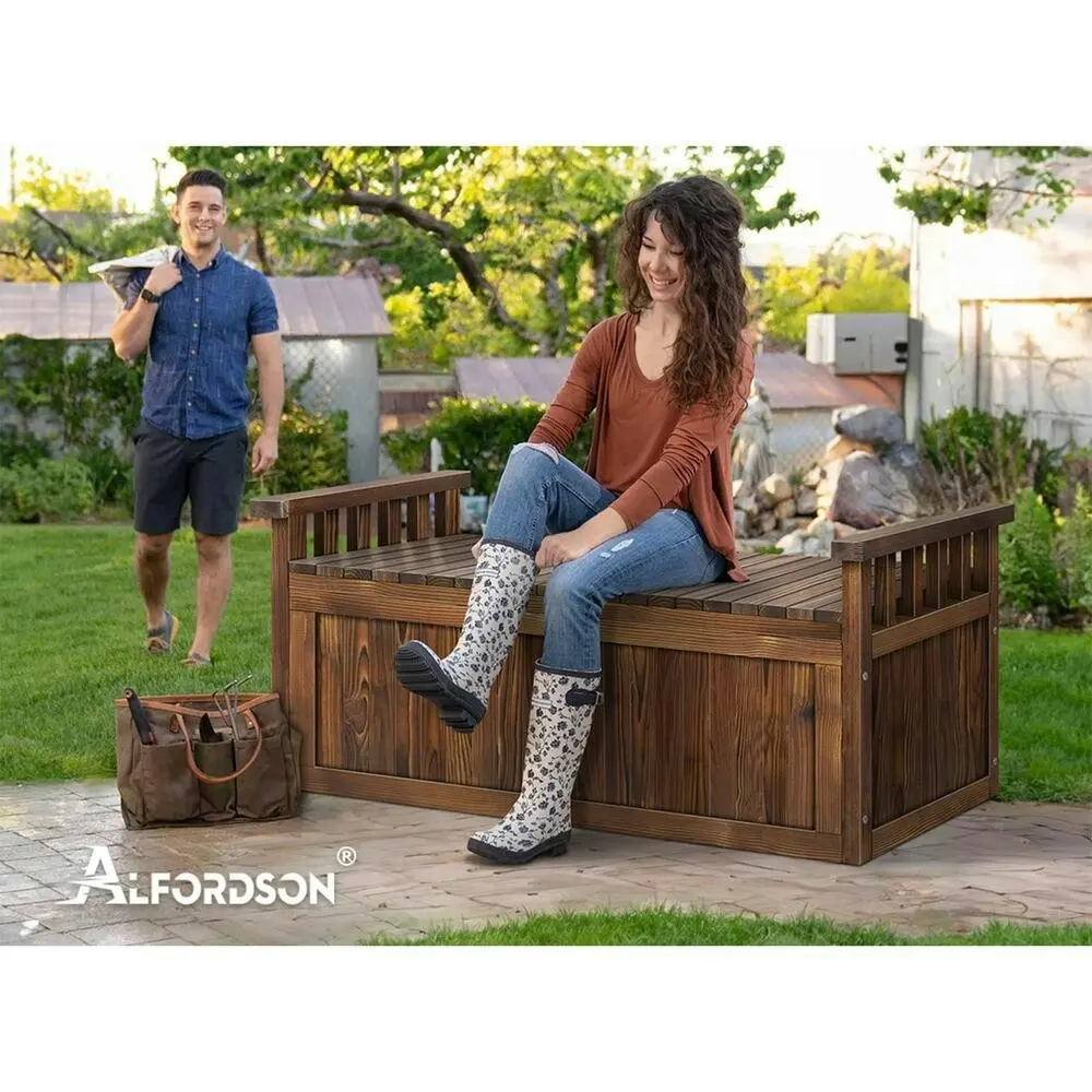 Alfordson Outdoor Storage Box Wooden Bench Chest Charcoal XL