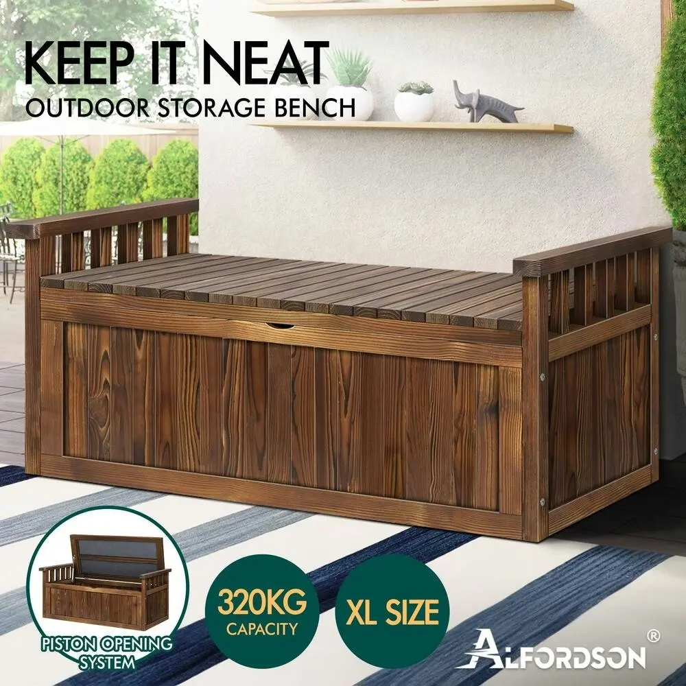 Alfordson Outdoor Storage Box Wooden Bench Chest Charcoal XL