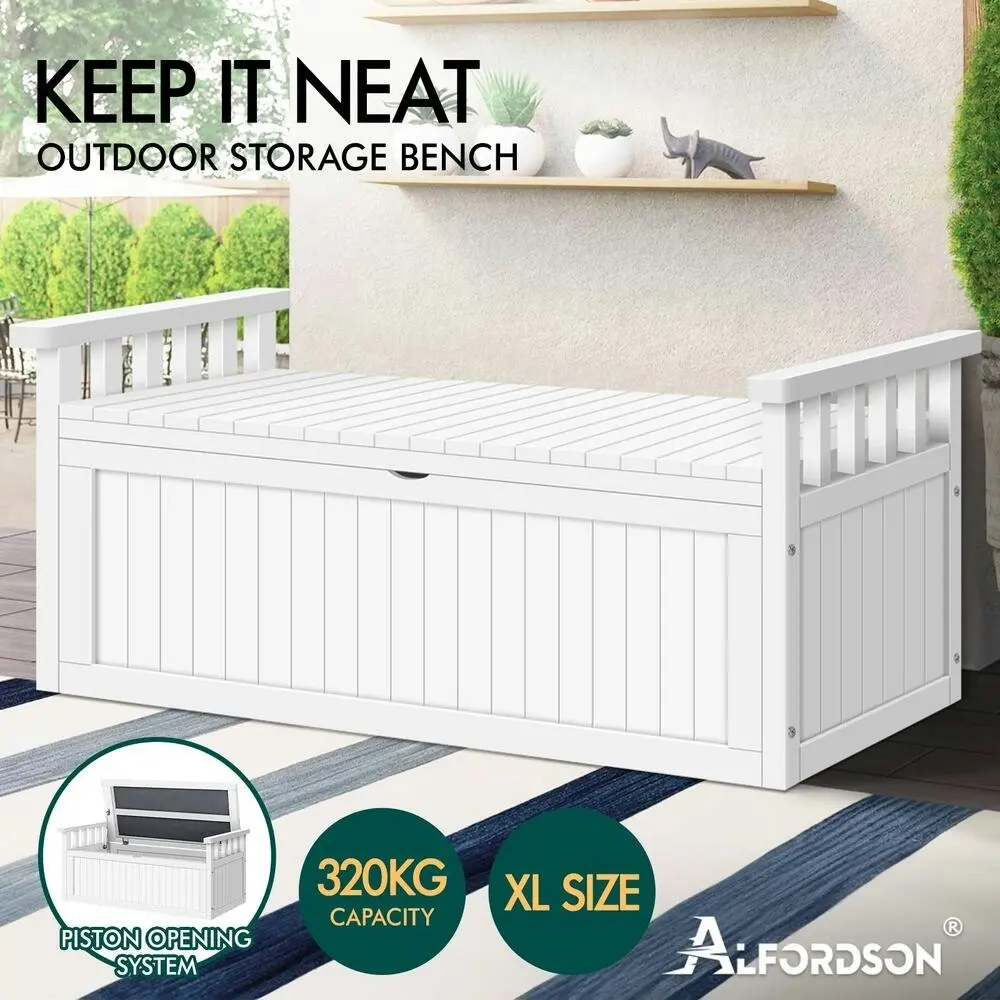 Alfordson Outdoor Storage Box Wooden Bench Chest White XL