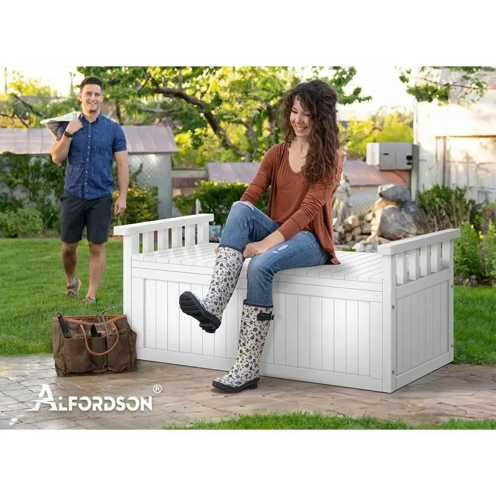 Alfordson Outdoor Storage Box Wooden Bench Chest White XL