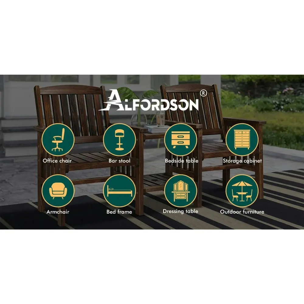 Alfordson Wooden Garden Bench Outdoor Loveseat Patio Charcoal