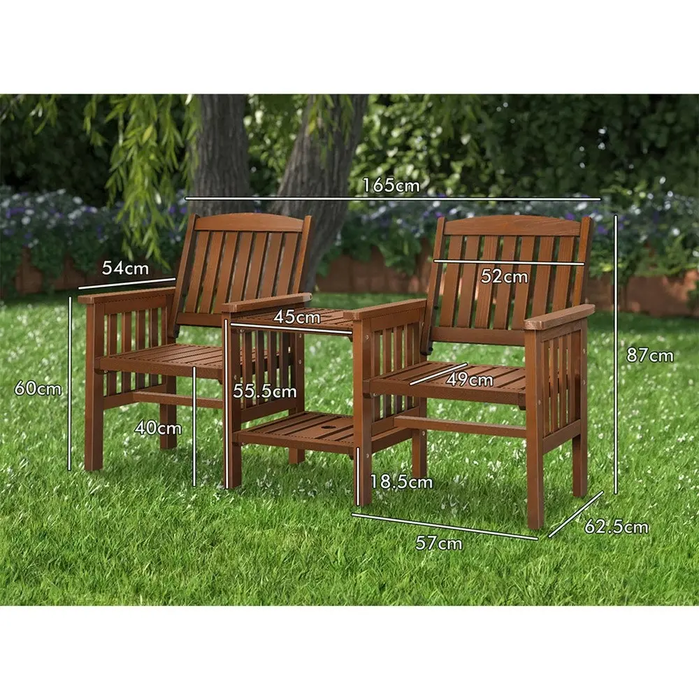 Alfordson Wooden Garden Bench Outdoor Loveseat Patio Brown